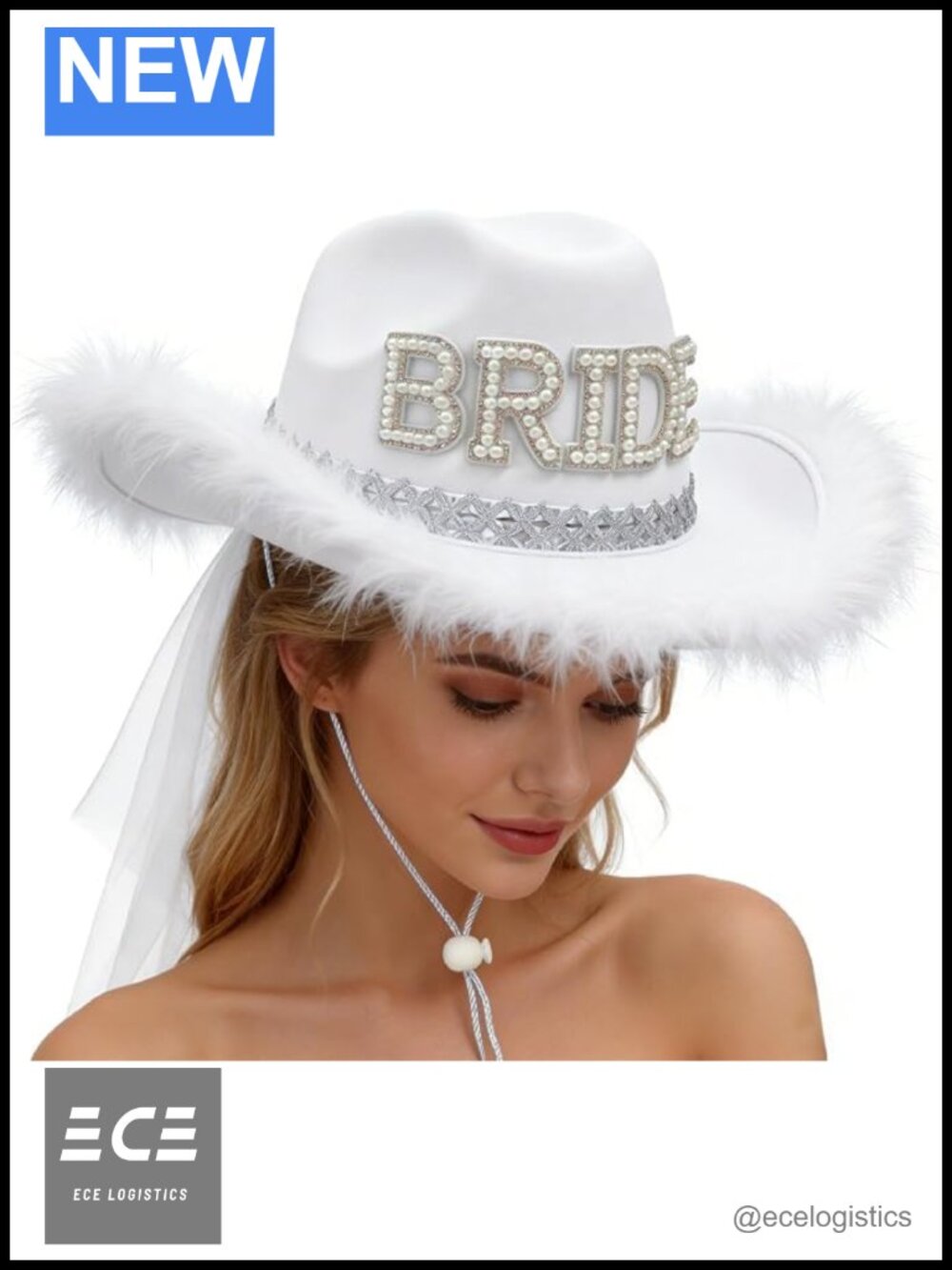 Hosrnovo Bride Cowboy Hat with Veil Rhinestone Western Bachelorette